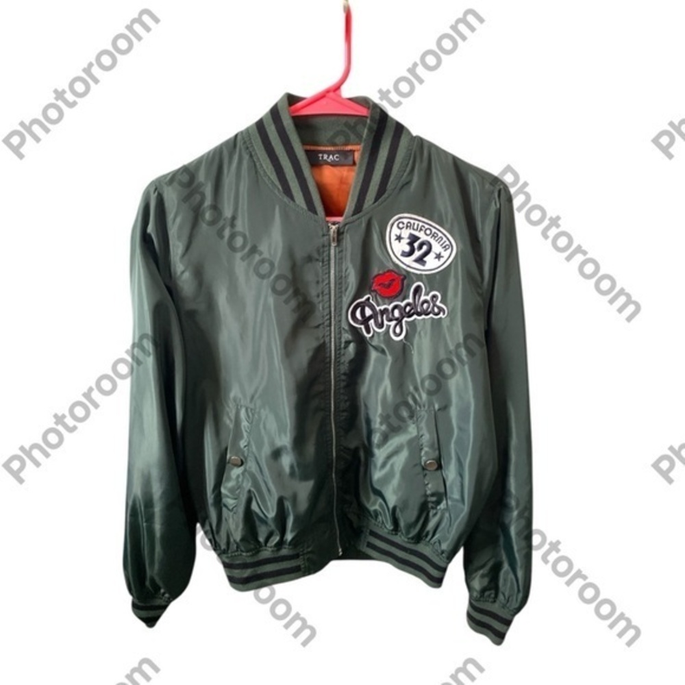 Trac Green Bomber Jacket Lightweight Varsity Style